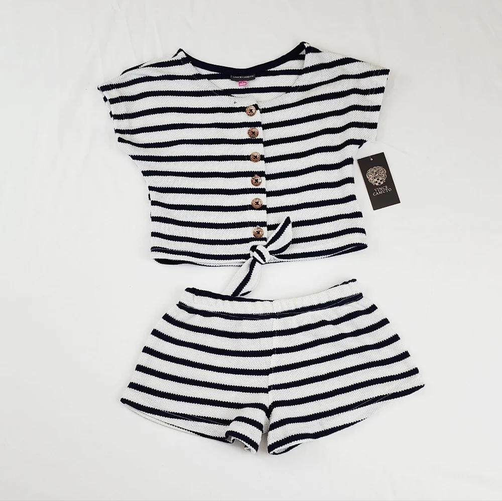 Vince Camuto Navy and White Striped Knit Set